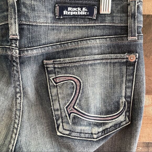 Rock & Republic Designer Cropped Capri Jeans With Pocket Embroidery Size 27 - Picture 6 of 10